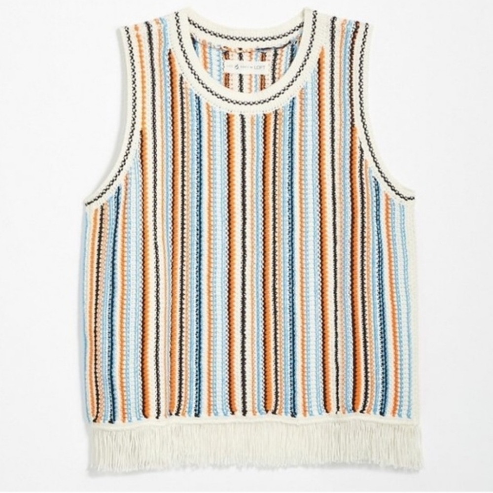 Lou & Grey For Loft Fringe Striped Multicolor Boho Style Tank Size Small - Picture 11 of 12